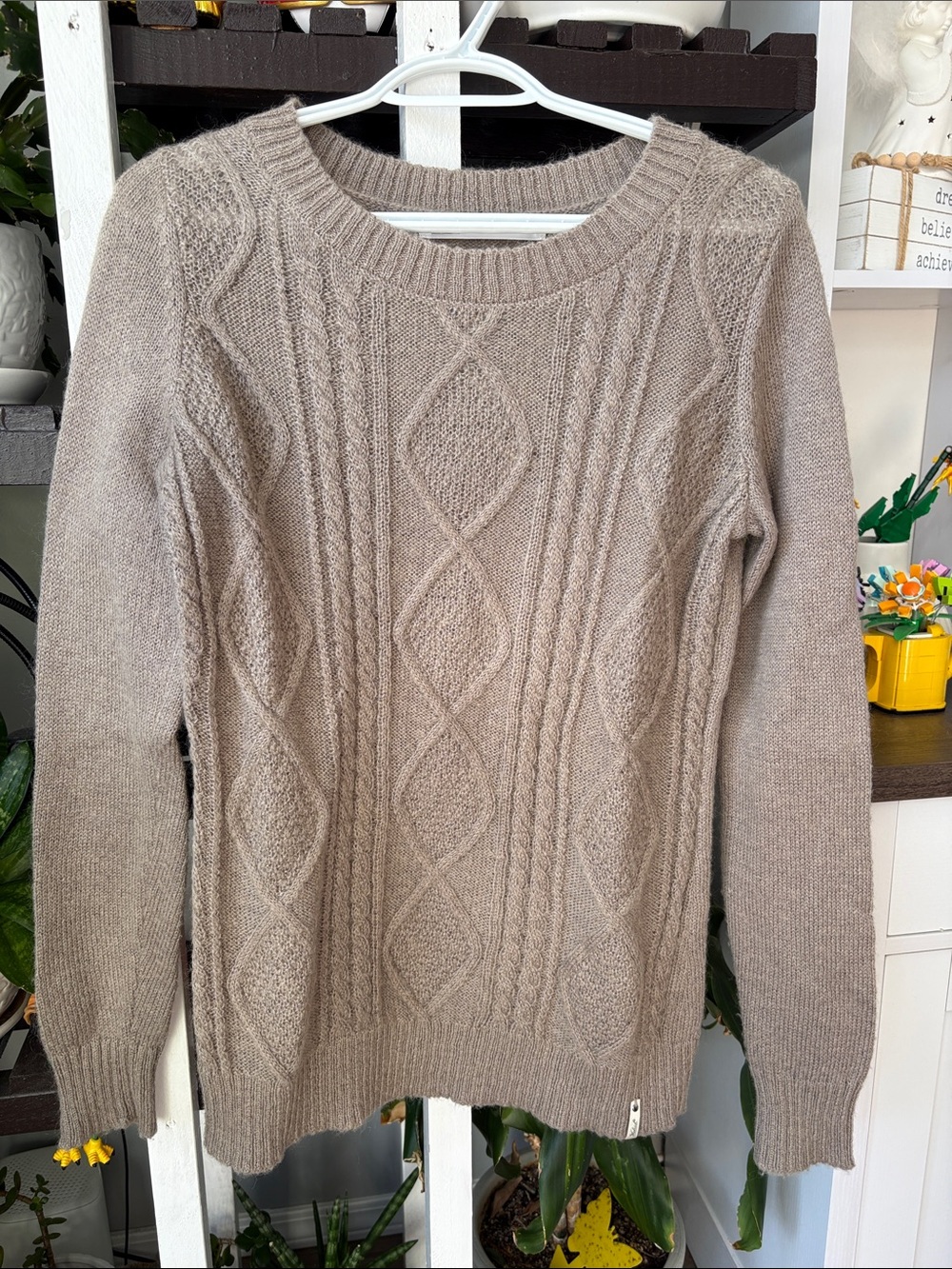 Woolrich Taupe Cable Knit Crewneck Sweater
